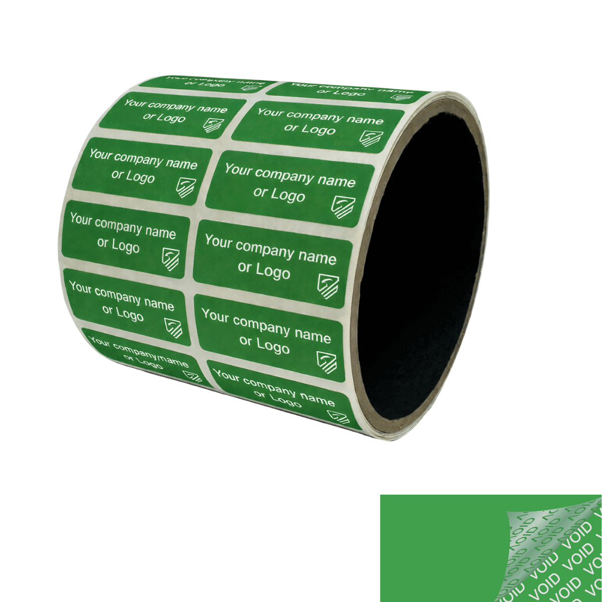 250 TamperColor® Green Custom Printed Security Labels: Tamper Evident, Rectangle 1.5" x 0.6" (38mm x 15mm) >Click on item details to customize.