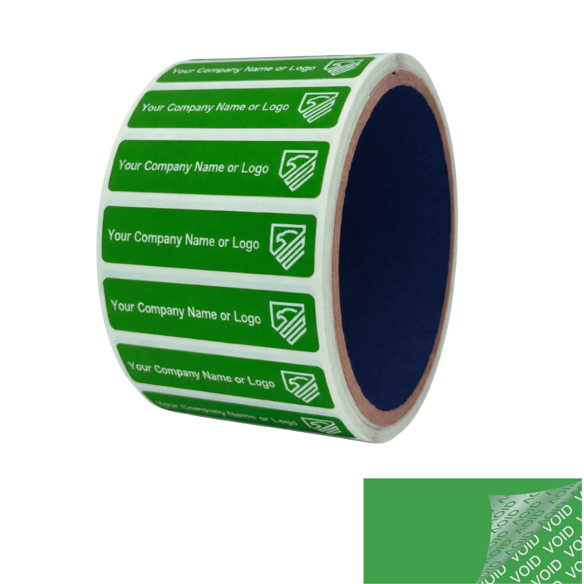 250 Green TamperColor® Tamper Evident Security Label Seal Sticker, Rectangle 2" x 0.5" (51mm x 13mm). Custom Print. >Click on item details to customize it.