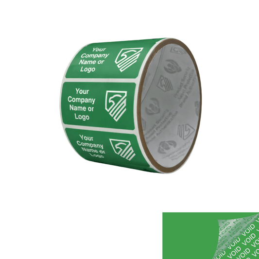 10,000 Green TamperColor® Tamper Evident Security Label Seal Sticker, Rectangle 2" x 1" (51mm x 25mm). Custom Print. >Click on item details to customize it.