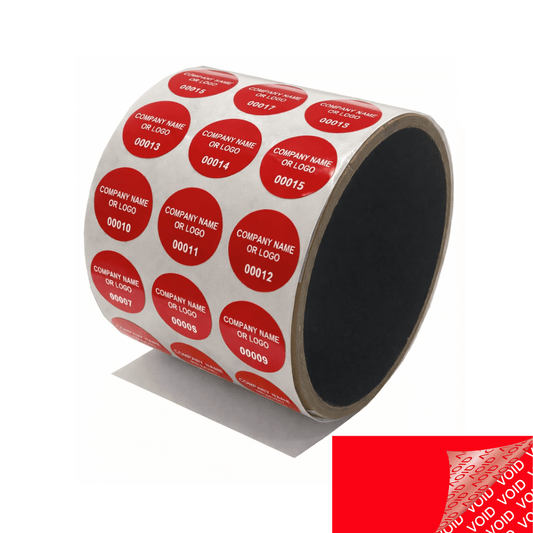250 Red TamperColor® Tamper Evident Security Label Seal Sticker, Circle 0.75" (19mm). Custom Print. >Click on item details to customize it.
