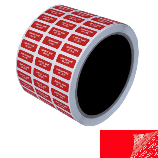 250 TamperColor® Red Custom Printed Security Labels: Tamper Evident, Rectangle 0.75" x 0.25" (19mm x 6mm) >Click on item details to customize.