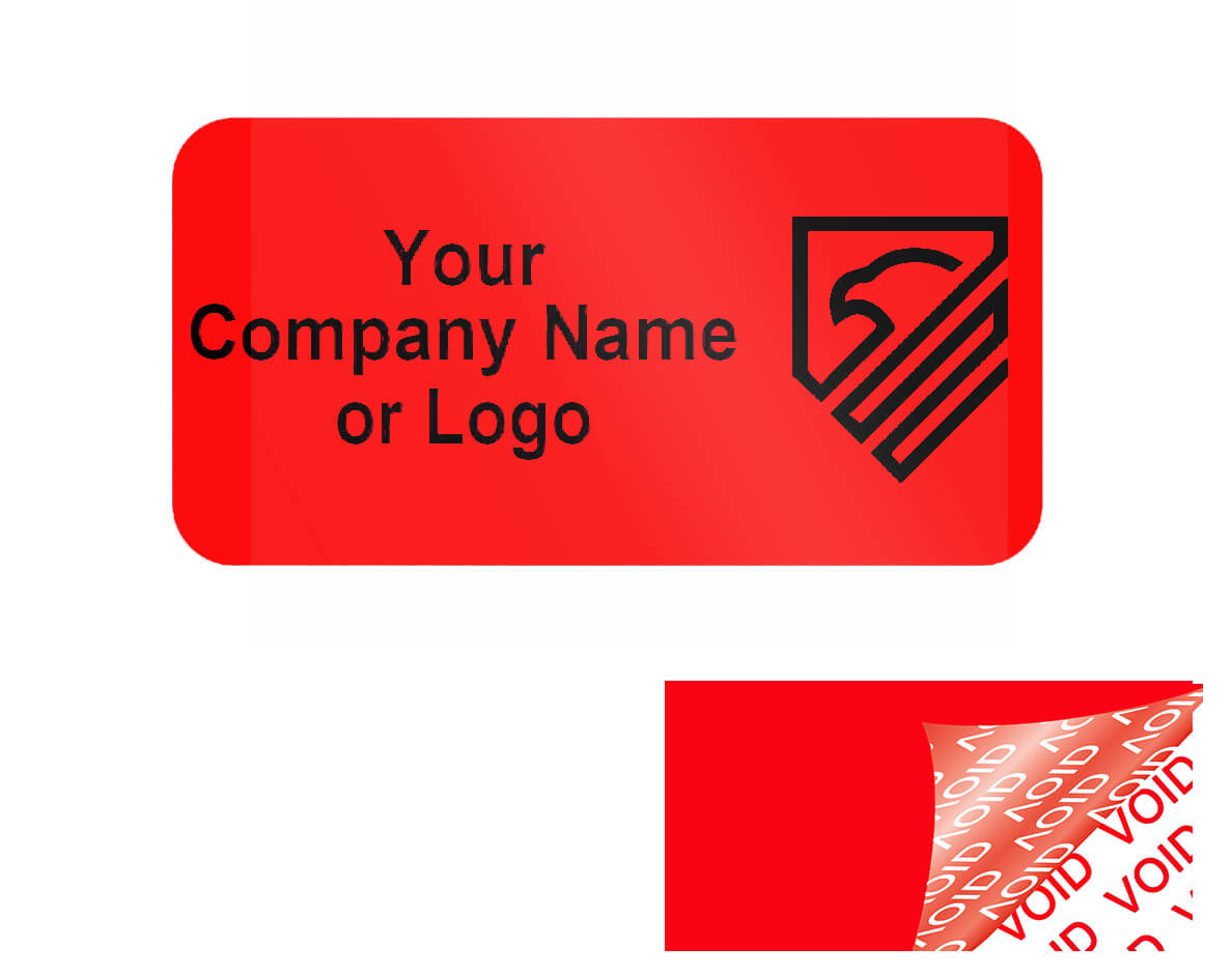 500 TamperColor® Red Custom Printed Security Labels: Tamper Evident, Rectangle 1" x 0.5" (25mm x 13mm) >Click on item details to customize.