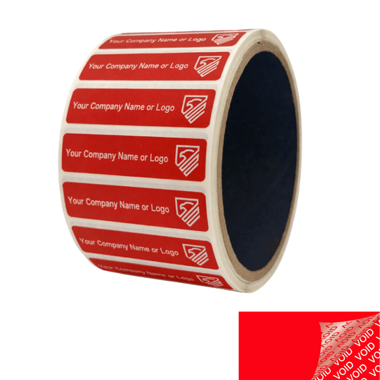 2,000 Red TamperColor® Tamper Evident Security Label Seal Sticker, Rectangle 2" x 0.5" (51mm x 13mm). Custom Print. >Click on item details to customize it.