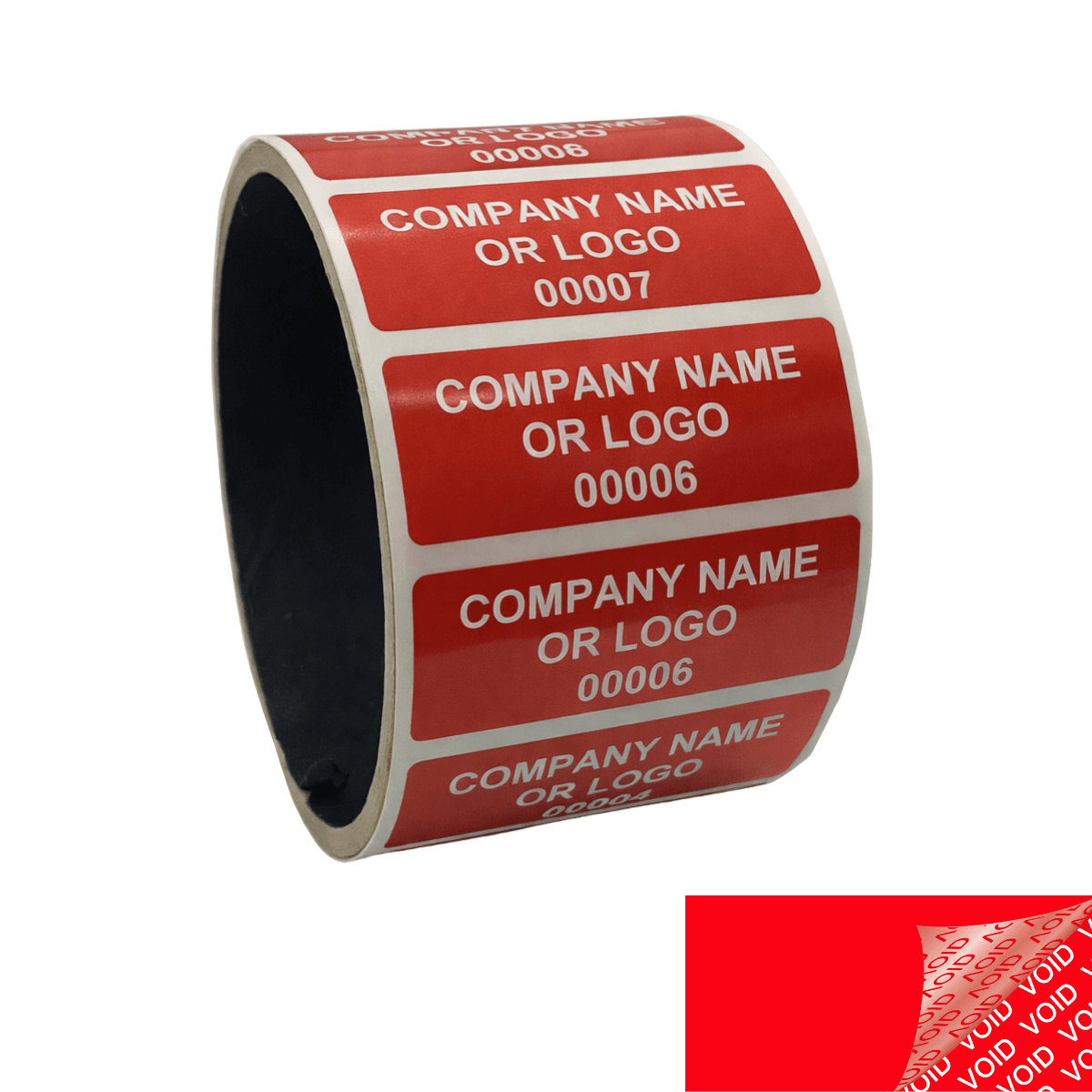 250 Red TamperColor® Tamper Evident Security Label Seal Sticker, Rectangle 2" x 0.75" (51mm x 19mm). Custom Print. >Click on item details to customize it.