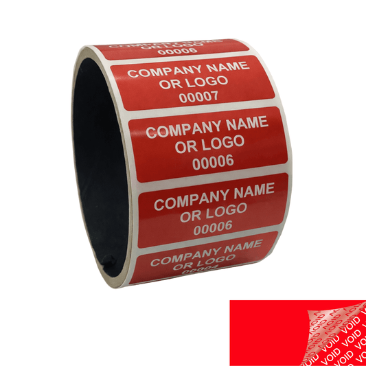 250 Red TamperColor® Tamper Evident Security Label Seal Sticker, Rectangle 2" x 0.75" (51mm x 19mm). Custom Print. >Click on item details to customize it.