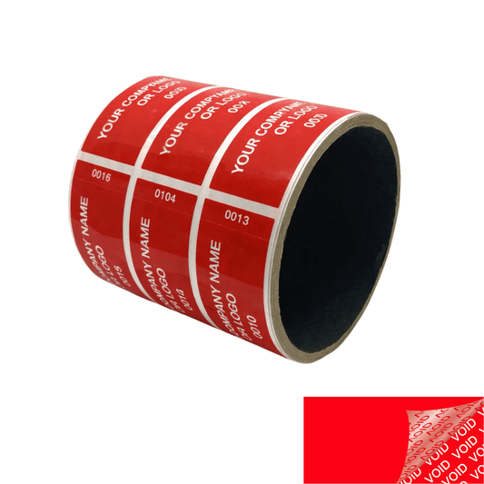 1,000 TamperColor® Red Custom Printed Security Labels: Tamper Evident, Rectangle 2.75" x 1" (70mm x 25mm) >Click on item details to customize.