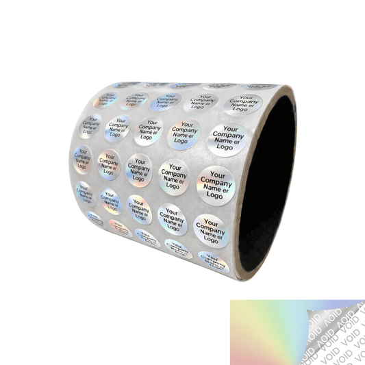250 TamperColor® Holographic Rainbow Color/ Finish Custom Printed Security Labels: Tamper Evident, Circle 0.5" (13mm) >Click on item details to customize.