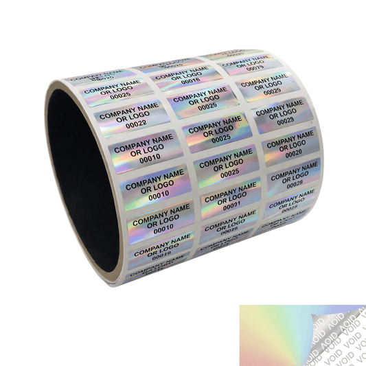 250 Rainbow TamperColor® Tamper Evident Security Label Seal Sticker, Rectangle 1"x 0.375" (25mm x 9mm). Custom Print. >Click on item details to customize it.