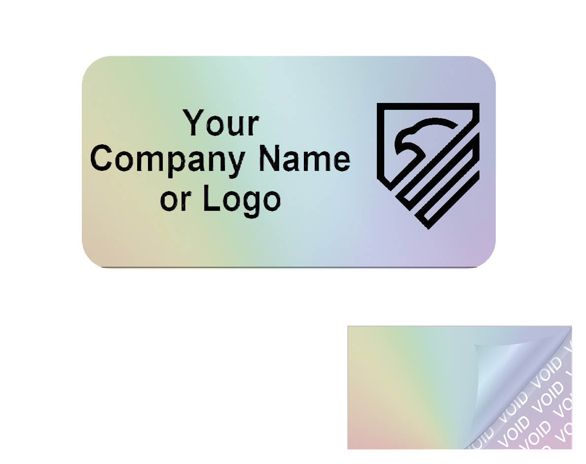 1,000 TamperColor® Holographic Rainbow Color/ Finish Custom Printed Security Labels: Tamper Evident, Rectangle 1" x 0.5" (25mm x 13mm) >Click on item details to customize.