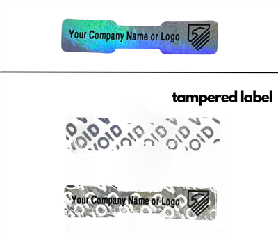 1,000 TamperColor® Holographic Rainbow Color/ Finish Custom Printed Security Labels: Tamper Evident, Dogbone Shape Size 1.75" x 0.375 (44mm x 9mm) >Click on item details to customize.