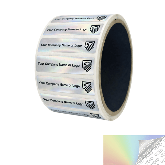 250 Rainbow TamperColor® Tamper Evident Security Label Seal Sticker, Rectangle 2" x 0.5" (51mm x 13mm). Custom Print. >Click on item details to customize it.