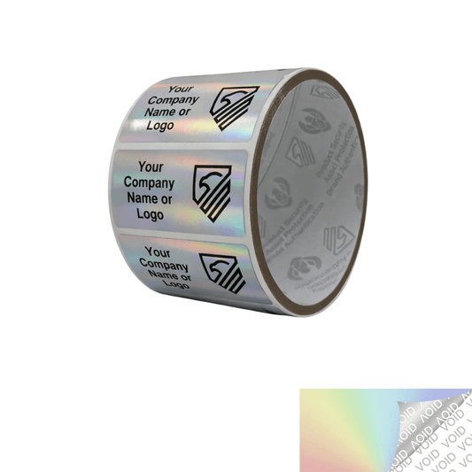 10,000 Rainbow TamperColor® Tamper Evident Security Label Seal Sticker, Rectangle 2" x 1" (51mm x 25mm). Custom Print. >Click on item details to customize it.