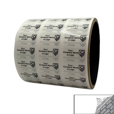 10,000 TamperColor® White Custom Printed Security Labels: Tamper Evident, Rectangle 1" x 0.5" (25mm x 13mm) >Click on item details to customize.