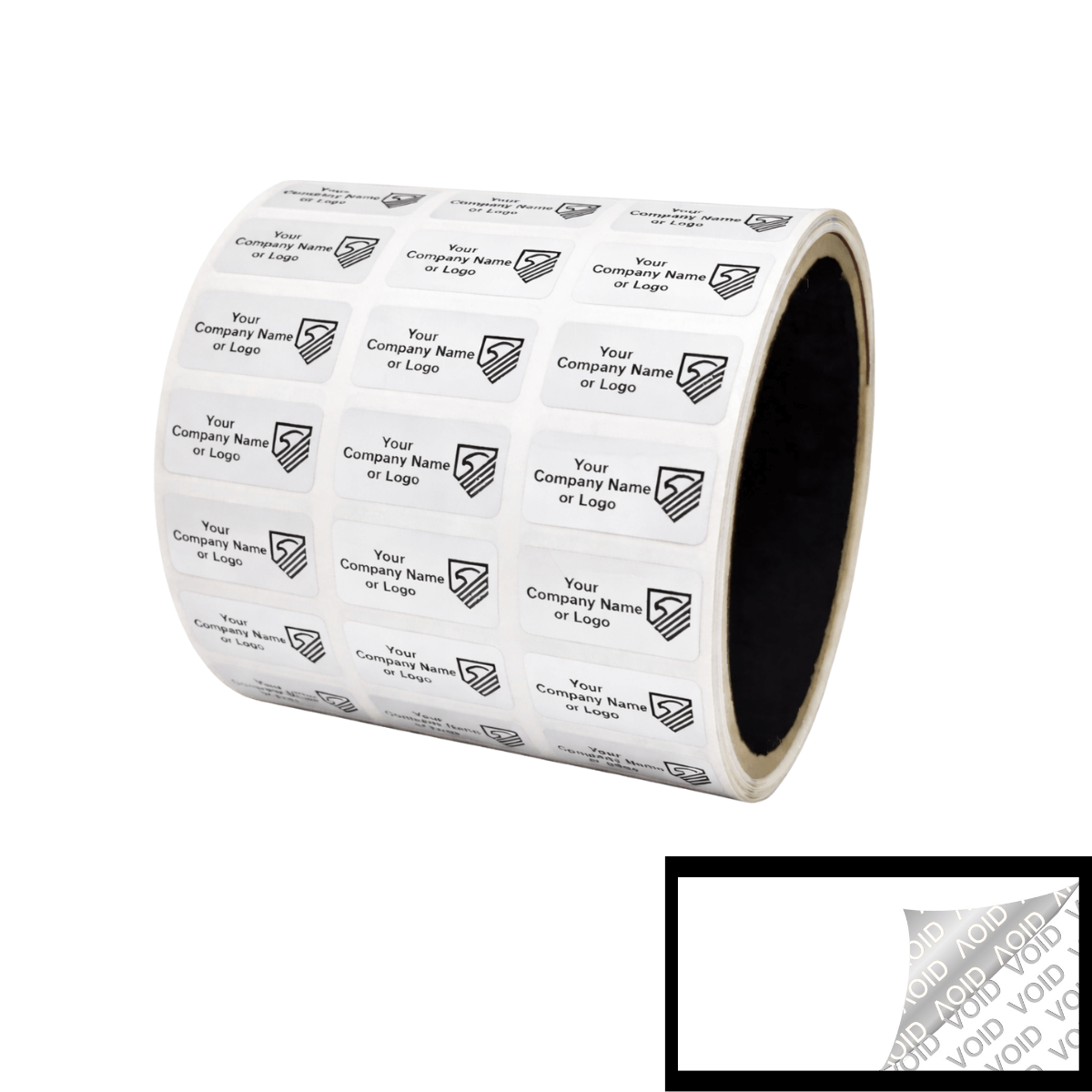 250 TamperColor® White Custom Printed Security Labels: Tamper Evident, Rectangle 1" x 0.5" (25mm x 13mm) >Click on item details to customize.