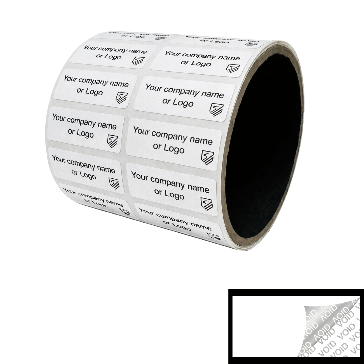250 TamperColor® White Custom Printed Security Labels: Tamper Evident, Rectangle 1.5" x 0.6" (38mm x 15mm) >Click on item details to customize.