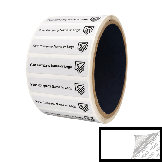500 White TamperColor® Tamper Evident Security Label Seal Sticker, Rectangle 2" x 0.5" (51mm x 13mm). Custom Print. >Click on item details to customize it.