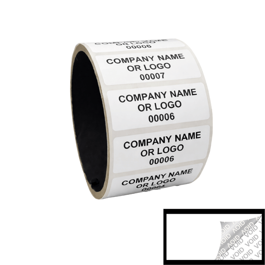 500 White TamperColor® Tamper Evident Security Label Seal Sticker, Rectangle 2" x 0.75" (51mm x 19mm). Custom Print. >Click on item details to customize it.