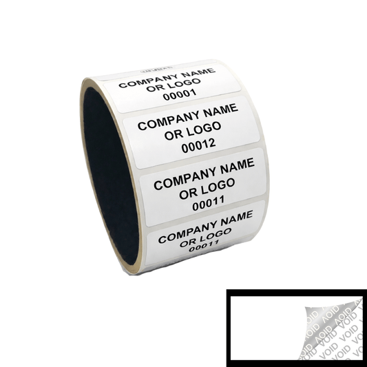 500 White TamperColor® Tamper Evident Security Label Seal Sticker, Rectangle 2" x 1" (51mm x 25mm). Custom Print. >Click on item details to customize it.