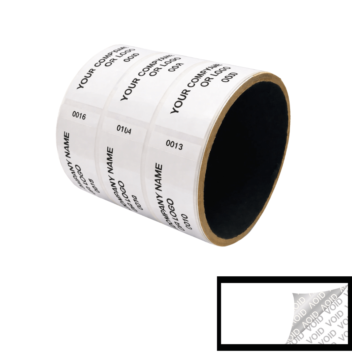 2,000 TamperColor® White Custom Printed Security Labels: Tamper Evident, Rectangle 2.75" x 1" (70mm x 25mm) >Click on item details to customize.