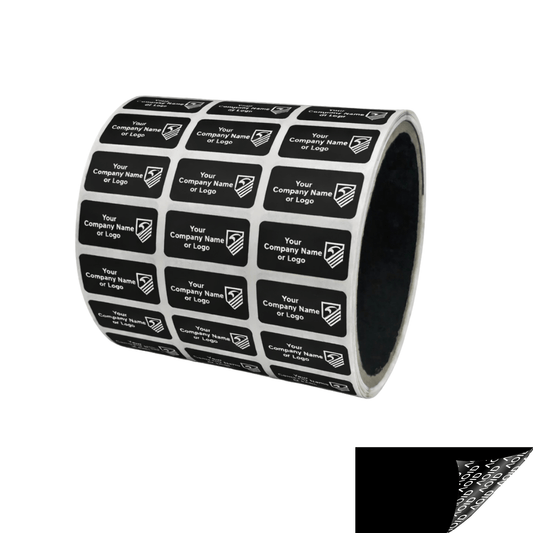 250 Black TamperGuard® Tamper Evident Security Label Seal Sticker Non Residue, Rectangle 1"x 0.5" (25mm x 13mm). Custom Print. >Click on item details to customize it.