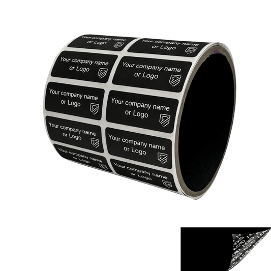 250 Non Residue Black Tamper-Evident Stickers TamperGuard® Security Label Seal , Rectangle 1.5" x 0.6" (38mm x 15mm) >Click on item details to customize.