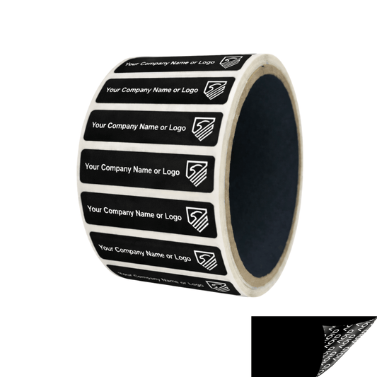 10,000 Non Residue Black Tamper-Evident Stickers TamperGuard® Security Label Seal , Rectangle 2" x 0.5" (51mm x 13mm) >Click on item details to customize.