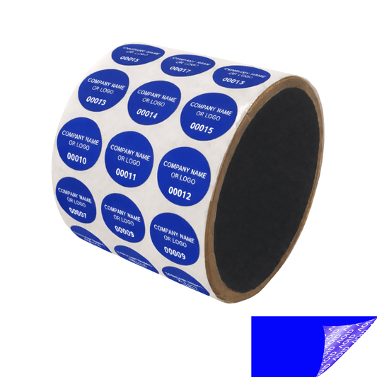 1,000 Non Residue Blue Tamper-Evident Stickers TamperGuard® Security Label Seal , Round/ Circle 0.75" diameter (19mm) >Click on item details to customize.