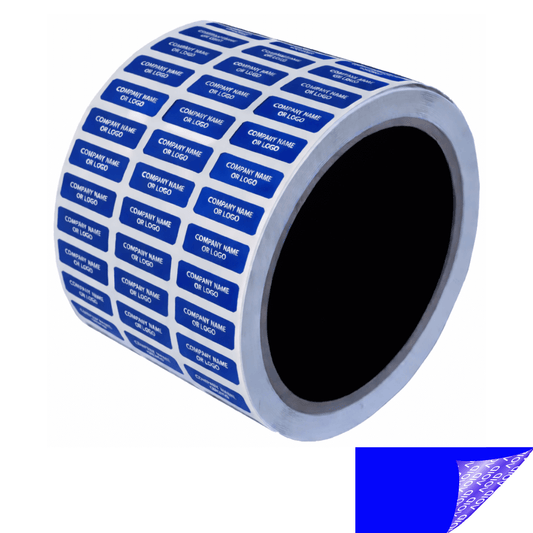 250 Blue TamperGuard® Tamper Evident Security Label Seal Sticker Non Residue, Rectangle 0.75" x 0.25" (19mm x 6mm). Custom Print. >Click on item details to customize it.