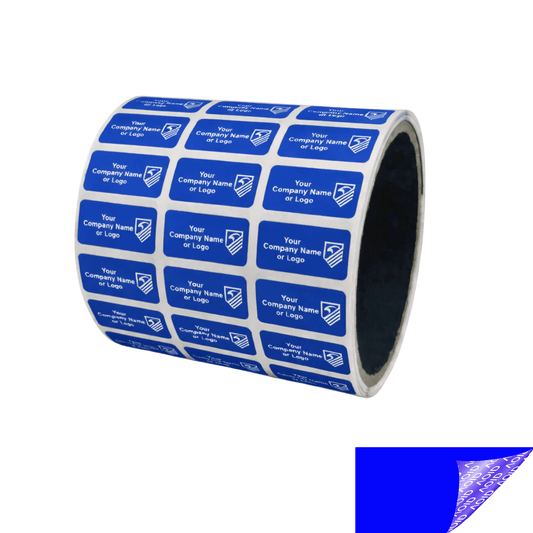 250 Blue TamperGuard® Tamper Evident Security Label Seal Sticker Non Residue, Rectangle 1"x 0.5" (25mm x 13mm). Custom Print. >Click on item details to customize it.