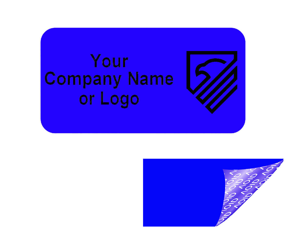 10,000 Blue TamperGuard® Tamper Evident Security Label Seal Sticker Non Residue, Rectangle 1"x 0.5" (25mm x 13mm). Custom Print. >Click on item details to customize it.