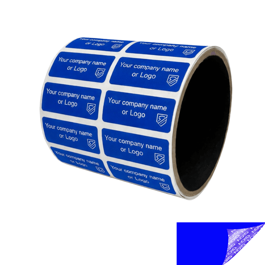 500 Non Residue Blue Tamper-Evident Stickers TamperGuard® Security Label Seal , Rectangle 1.5" x 0.6" (38mm x 15mm) >Click on item details to customize.