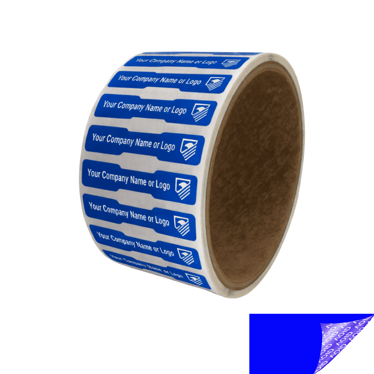 5,000 Non Residue Blue Tamper-Evident Stickers TamperGuard® Security Label Seal , Dogbone Shape Size 1.75" x 0.375 (44mm x 9mm) >Click on item details to customize.