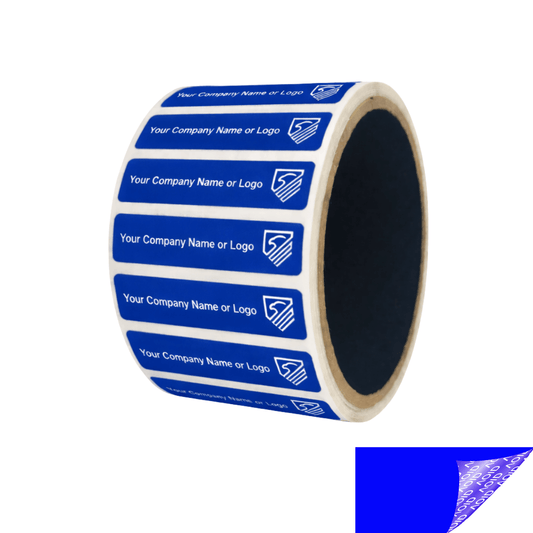 5,000 Non Residue Blue Tamper-Evident Stickers TamperGuard® Security Label Seal , Rectangle 2" x 0.5" (51mm x 13mm) >Click on item details to customize.