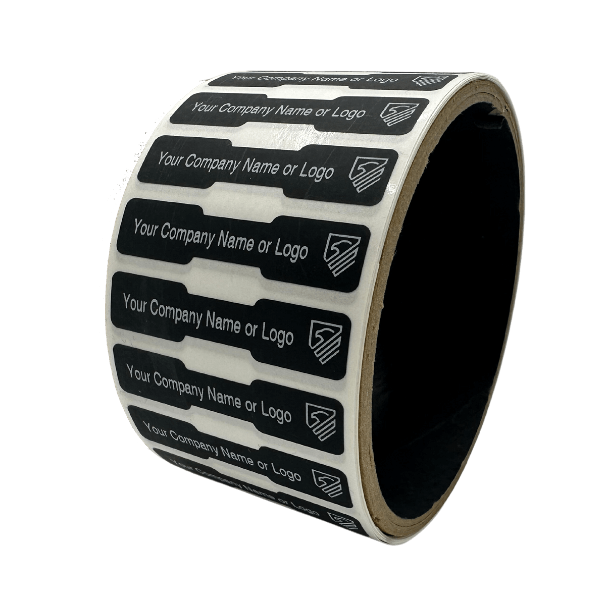 1,000 Non Residue Black Tamper-Evident Stickers TamperGuard® Security Label Seal , Dogbone Shape Size 1.75" x 0.375 (44mm x 9mm) >Click on item details to customize.