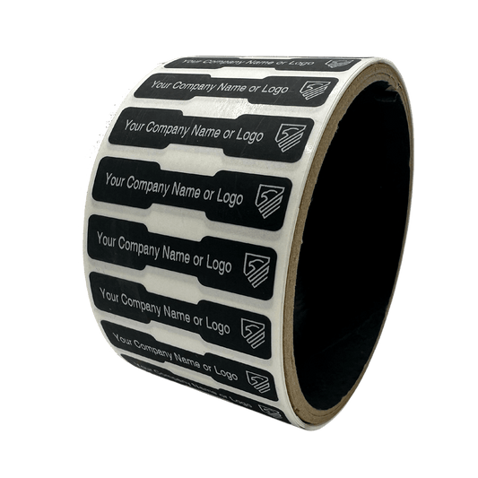 1,000 Non Residue Black Tamper-Evident Stickers TamperGuard® Security Label Seal , Dogbone Shape Size 1.75" x 0.375 (44mm x 9mm) >Click on item details to customize.