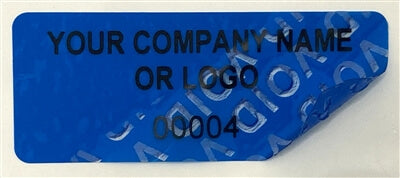 500 Non Residue Blue Tamper-Evident Stickers TamperGuard® Security Label Seal , Rectangle 1.5" x 0.6" (38mm x 15mm) >Click on item details to customize.