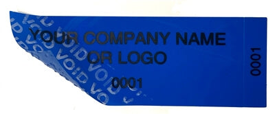 250 Non Residue Blue Tamper-Evident Stickers TamperGuard® Security Label Seal , Rectangle 2.75" x 1" (70mm x 25mm) >Click on item details to customize.