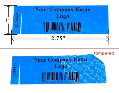 250 Non Residue Blue Tamper-Evident Stickers TamperGuard® Security Label Seal , Rectangle 2.75" x 1" (70mm x 25mm) >Click on item details to customize.