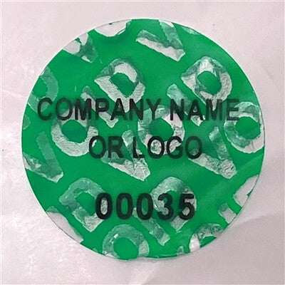 1,000 Non Residue Green Tamper-Evident Stickers TamperGuard® Security Label Seal , Round/ Circle 0.75" diameter (19mm) >Click on item details to customize.
