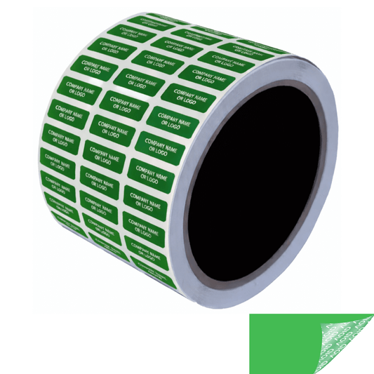 250 Green TamperGuard® Tamper Evident Security Label Seal Sticker Non Residue, Rectangle 0.75" x 0.25" (19mm x 6mm). Custom Print. >Click on item details to customize it.
