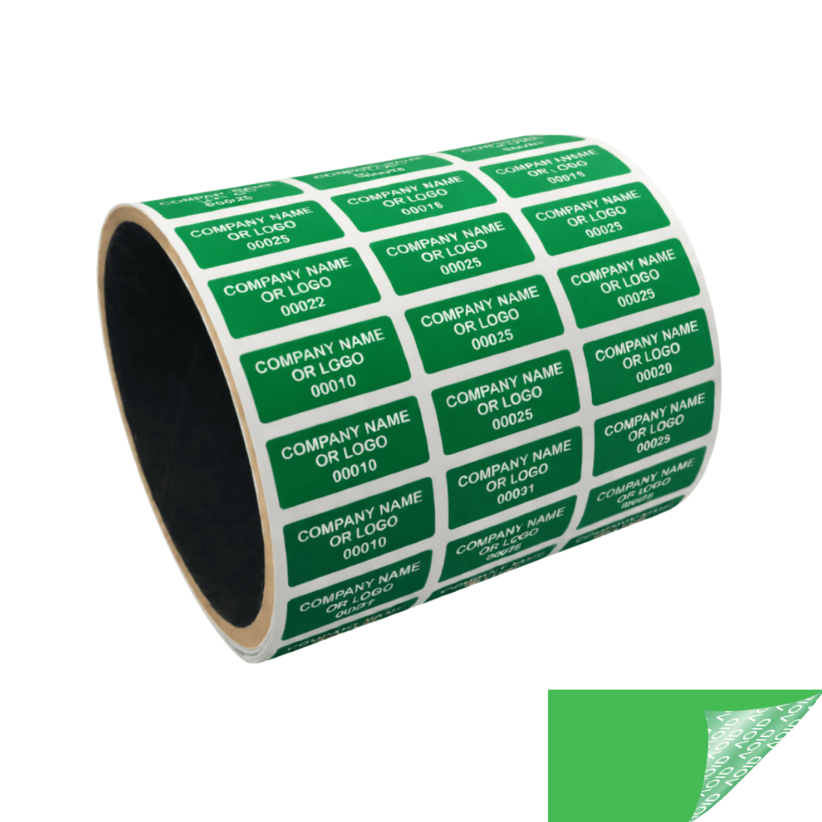 250 Green TamperGuard® Tamper Evident Security Label Seal Sticker Non Residue, Rectangle 1"x 0.375" (25mm x 9mm). Custom Print. >Click on item details to customize it.