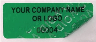 1,000 Non Residue Green Tamper-Evident Stickers TamperGuard® Security Label Seal , Rectangle 1.5" x 0.6" (38mm x 15mm) >Click on item details to customize.