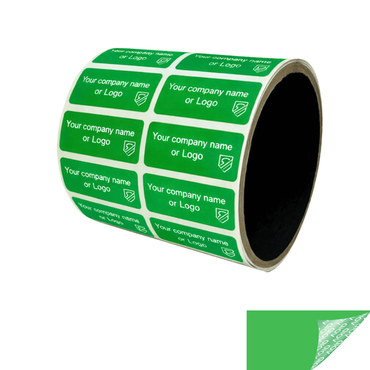 250 Non Residue Green Tamper-Evident Stickers TamperGuard® Security Label Seal , Rectangle 1.5" x 0.6" (38mm x 15mm) >Click on item details to customize.
