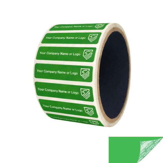 500 Non Residue Green Tamper-Evident Stickers TamperGuard® Security Label Seal , Rectangle 2" x 0.5" (51mm x 13mm) >Click on item details to customize.