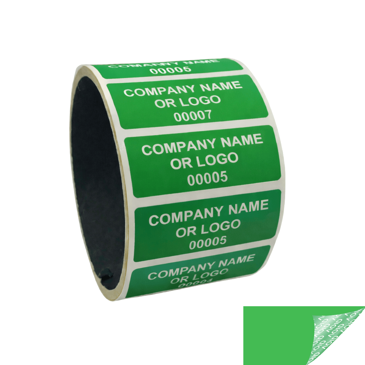 5,000 Green TamperGuard® Tamper Evident Security Label Seal Sticker Non Residue, Rectangle 2" x 0.75" (51mm x 19mm). Custom Print. >Click on item details to customize it.