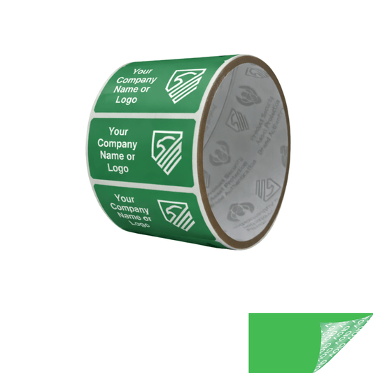 10,000 Non Residue Green Tamper-Evident Stickers TamperGuard® Security Label Seal , Rectangle 2" x 1" (51mm x 25mm) >Click on item details to customize.
