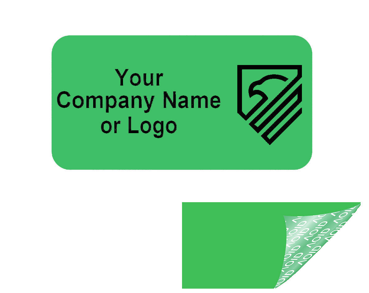500 Green TamperGuard® Tamper Evident Security Label Seal Sticker Non Residue, Rectangle 1"x 0.5" (25mm x 13mm). Custom Print. >Click on item details to customize it.