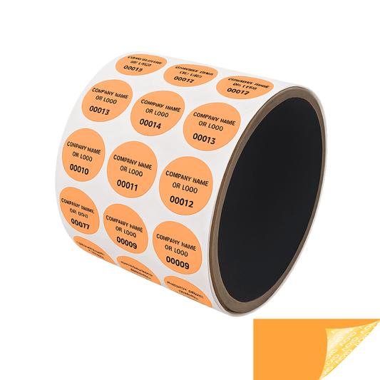10,000 Non Residue Orange Tamper-Evident Stickers TamperGuard® Security Label Seal , Round/ Circle 0.75" diameter (19mm) >Click on item details to customize.