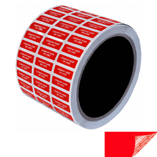 250 Red TamperGuard® Tamper Evident Security Label Seal Sticker Non Residue, Rectangle 0.75" x 0.25" (19mm x 6mm). Custom Print. >Click on item details to customize it.