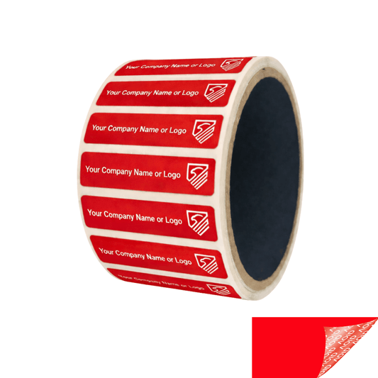 10,000 Non Residue Red Tamper-Evident Stickers TamperGuard® Security Label Seal , Rectangle 2" x 0.5" (51mm x 13mm) >Click on item details to customize.